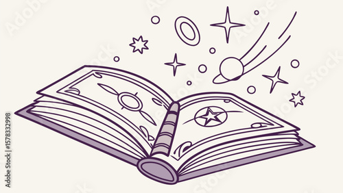 Magical open book with butterflies and heart floating above pages
