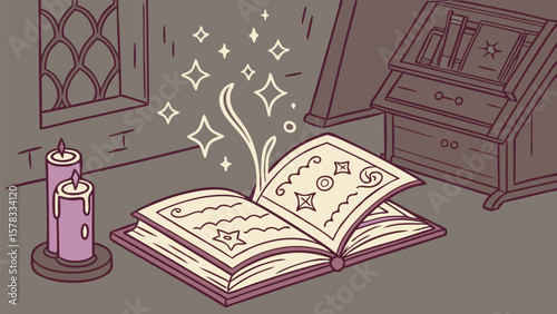 Vector illustration of an old, open book for education and learning, isolated on white, perfect for literature and knowledge