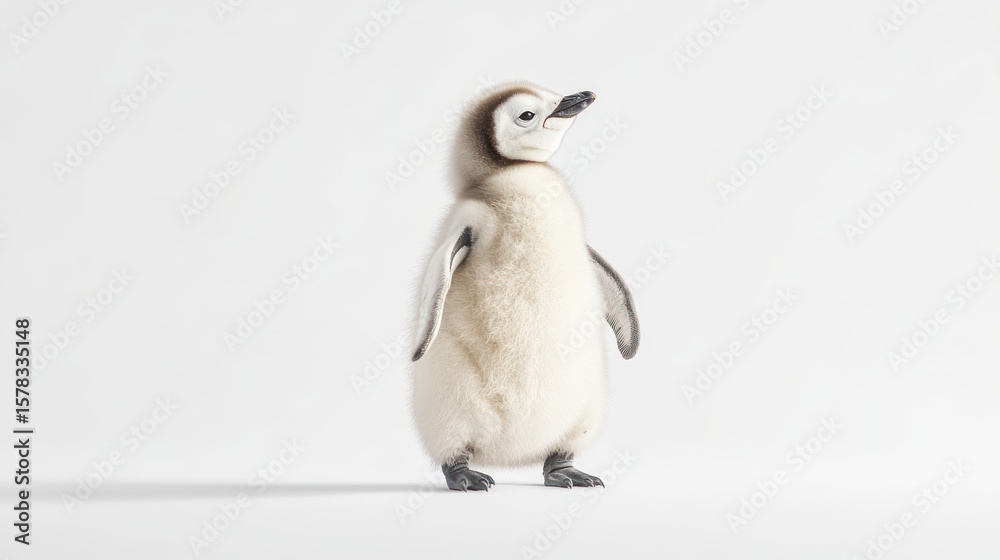 Naklejka premium Fluffy baby penguin against white background