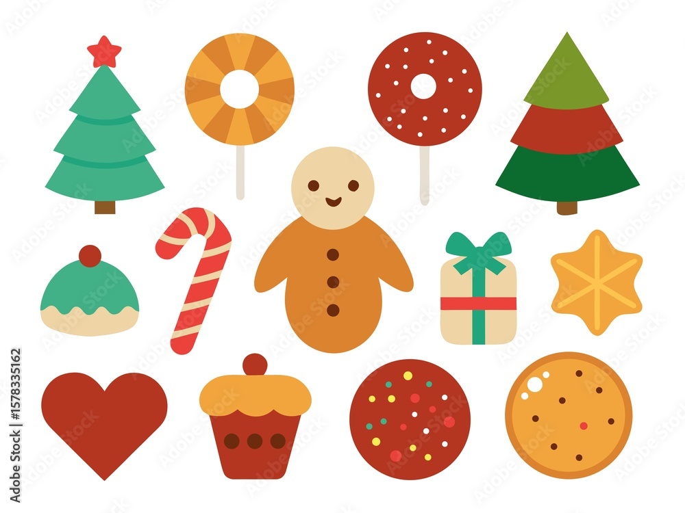 Naklejka premium Photo of christmas sweets and trees isolated on white background