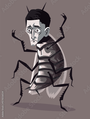 sad metamorphosis man turning into a bug