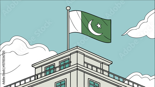 Vector illustration of a city street with various buildings, showcasing urban architecture and design