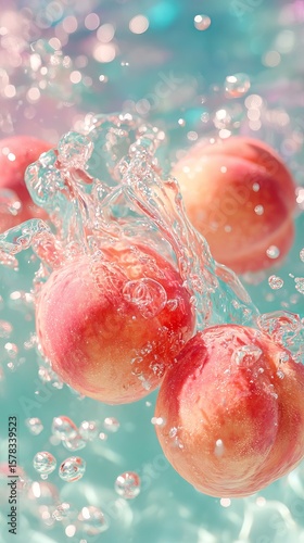 Fresh Peach fruit splashed in water