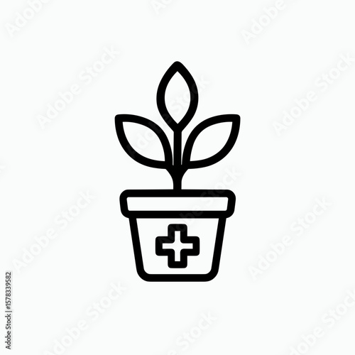 Medical plant in pot icon symbolizing natural healing, outline icon
