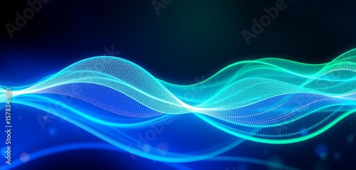 Abstract digital wave pattern, glowing blue and green hues, futuristic tech background,  green,  abstract