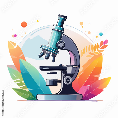 Microscope on a colorful abstract background
