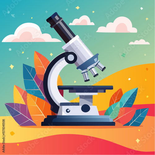 Microscope on a colorful abstract background