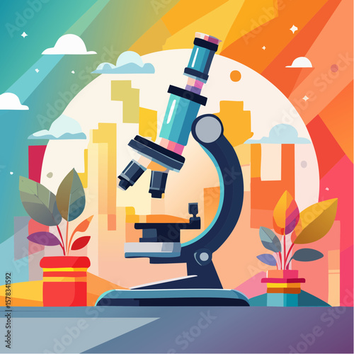 Microscope on a colorful abstract background