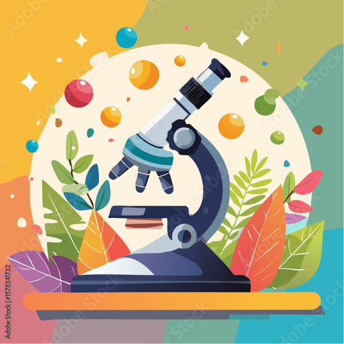 Microscope on a colorful abstract background