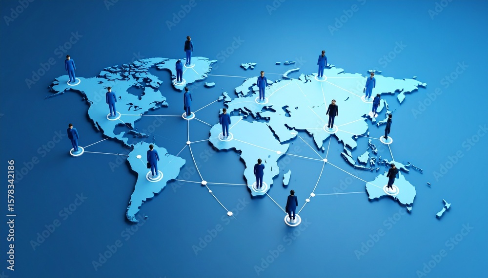 Obraz premium Business connection map with people icons naturally connected by lines