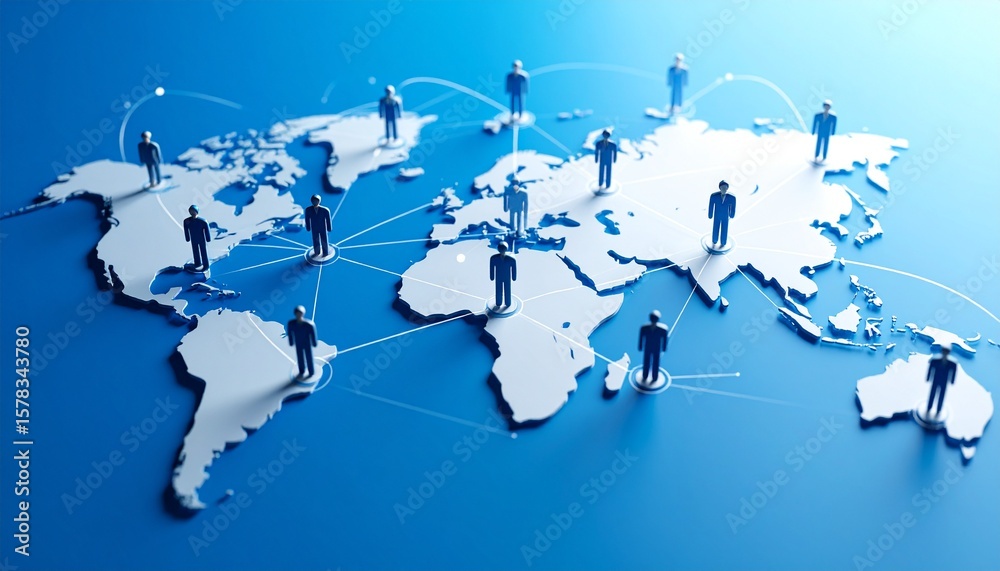 Naklejka premium Business connection map with people icons naturally connected by lines