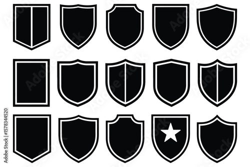 Black shield emblems with white borders badge crest