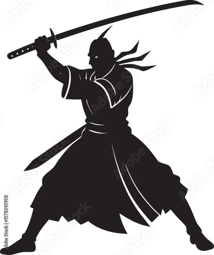 Dynamic samurai warrior in fierce battle silhouette