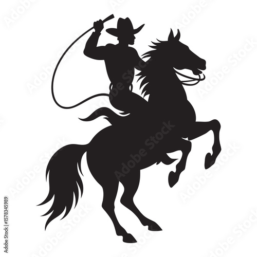 Classic cowboy riding a horse in a bold silhouette design