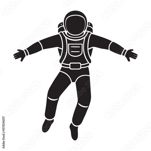 Stylized black silhouette of an astronaut floating in space with vibrant color accents