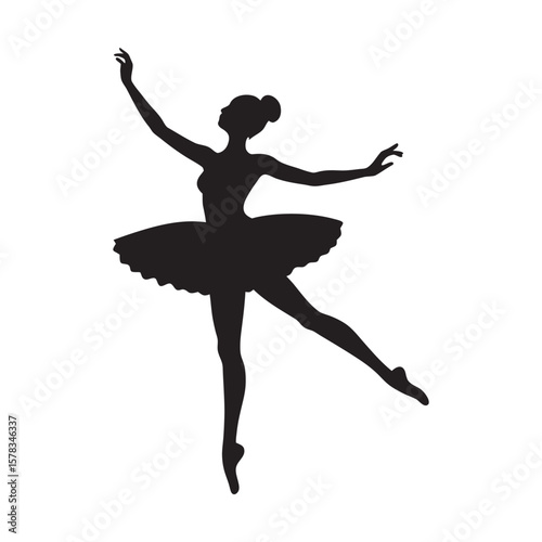 Elegant black silhouette of a ballerina in a graceful dance pose