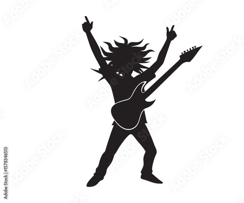 Dynamic rock guitarist silhouette in action with vibrant musical energy