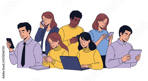 Connected People Diverse Group Using Technology Social Media