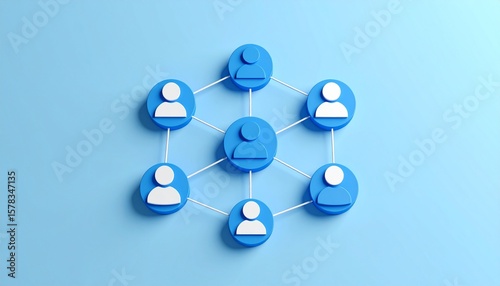 Community structure diagram with smoothly connected people silhouette 3D icons
