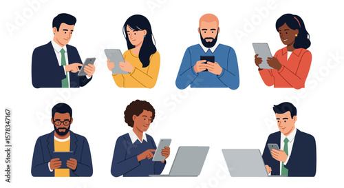 Diverse People Using Smartphones  Tablets Vector Characters