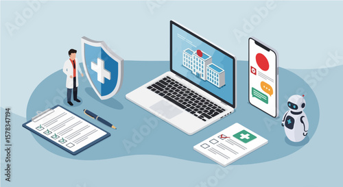 Digital Healthcare Illustration Doctor Insurance AI  Telemedicine