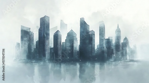 Misty city skyline