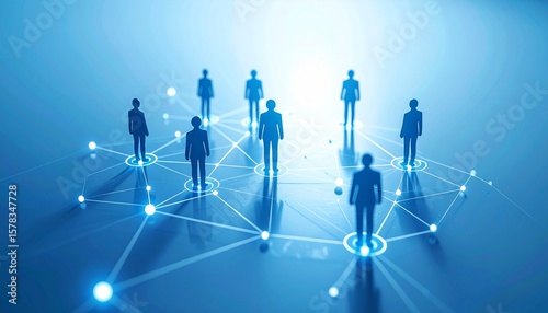 Community structure diagram with smoothly connected people silhouette 3D icons
