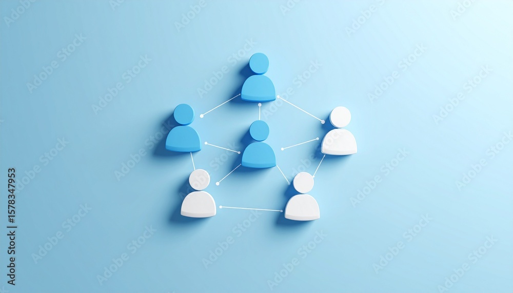 Obraz premium Community structure diagram with smoothly connected people silhouette 3D icons 