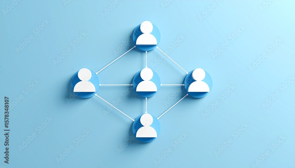 Obraz premium Community structure diagram with smoothly connected people silhouette 3D icons