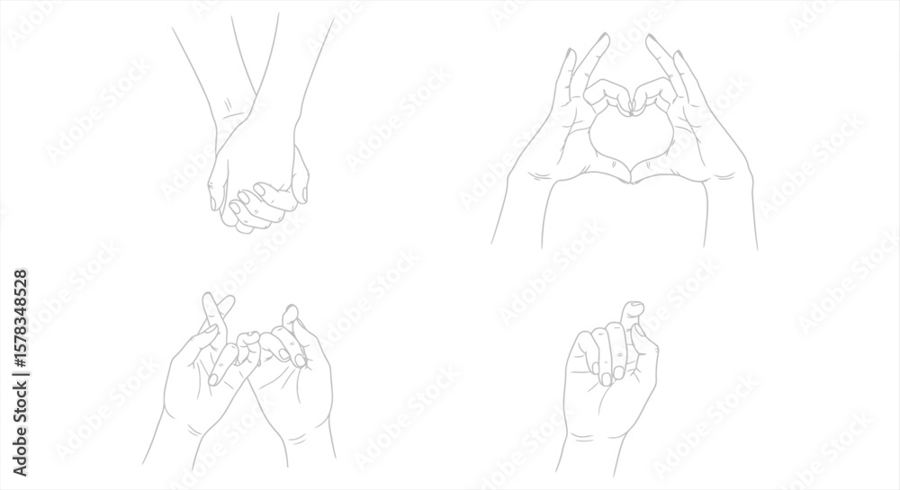 Hand Gestures Line Art Love Promise Connection Illustrations Hand Gestures Line Art Love Promise Connection Illustrations