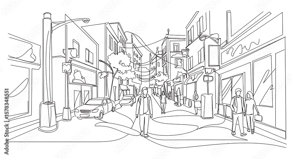Fototapeta premium Linear Cityscape: A Day's Stroll