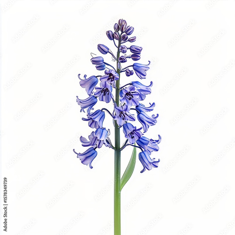 Obraz premium hyacinthoides nonscripta bluebell plant bluebell shaped flowers on a tall green stem isolated on white transparent background