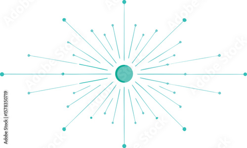 Vector art of a teal starburst design with radiating lines and dots isolated on a white background.