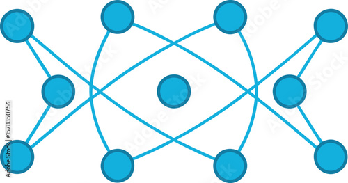Vector art of a blue abstract network of interconnected nodes and lines on a white background.