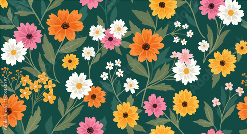 Retro Floral Pattern Seamless Background with Vintage Flower Design
