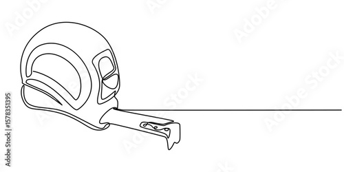 Measuring tape  in one continuous line drawing. Symbolizing industrial tools and craftsmanship, Tape Measure Continuous Line Art Illustration, Tape measure in line art drawing style. Flexible ruler