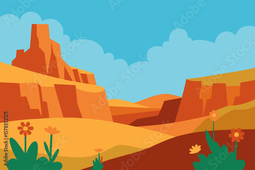 Canyon View with Colorful Wild Desert Flowers