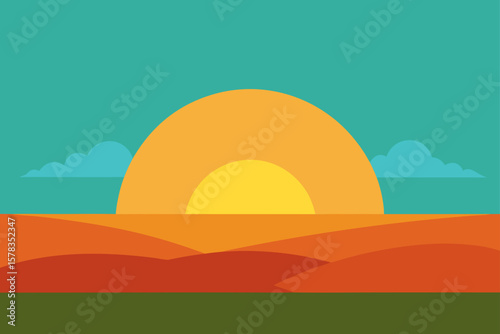 Flat Vector Sunrise Over The Prairie