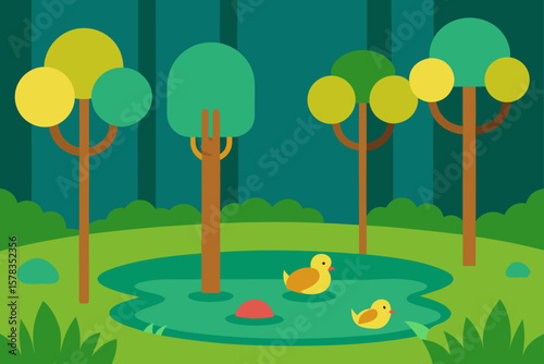 Forest With Small Pond And Ducks