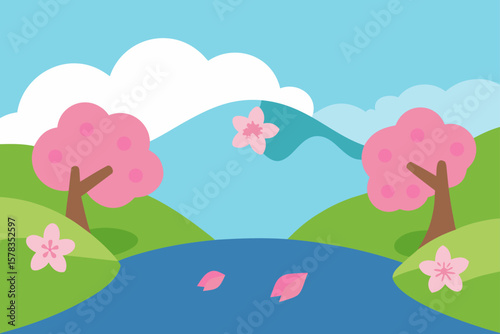 Lake Surrounded by Cherry Blossoms
