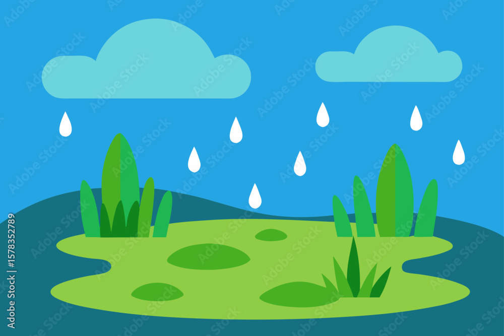 Obraz premium rainy meadow with puddles and plants