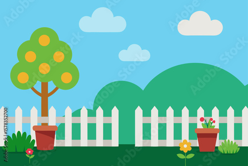 peaceful backyard garden scene with fence