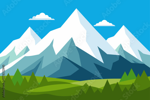 snow capped peaks with meadow below