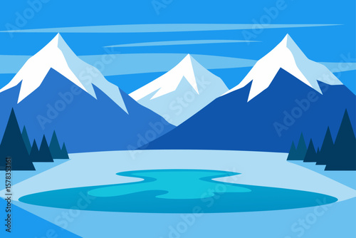 winter mountain view with frozen lake