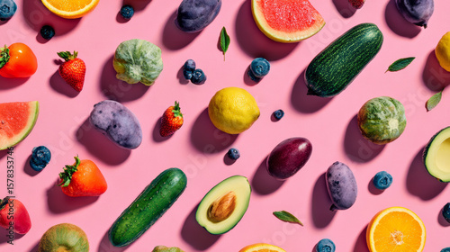 Wallpaper Mural A wide flat-lay of fruits and vegetables forming a colorful, healthy food-themed backdrop Torontodigital.ca