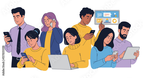 Connected People Using Mobile Technology Vector Illustration
