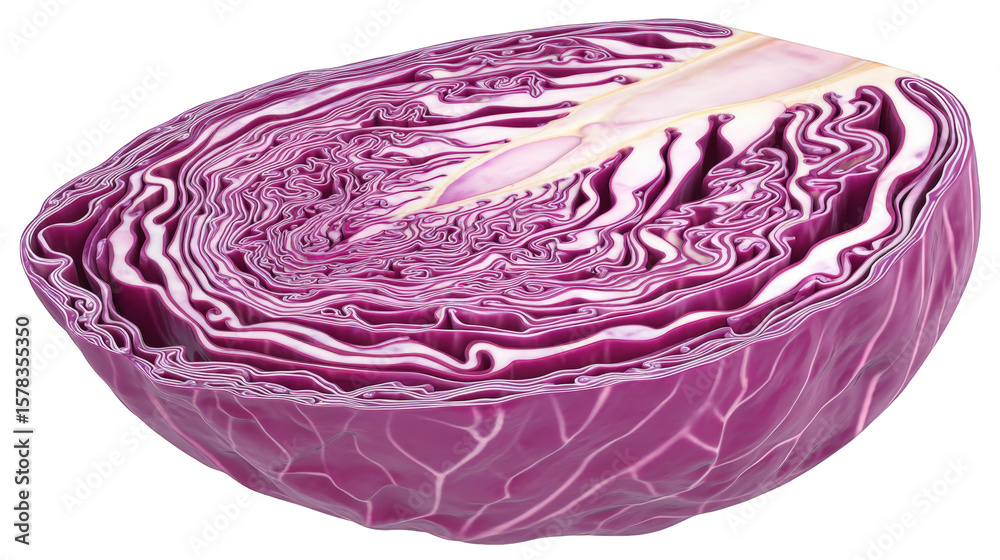 Sliced Red Cabbage Close Up Shows Vibrant Purple and White Layers on a White Background Isolated Sliced Red Cabbage Close Up Shows Vibrant Purple and White Layers on a White Background Isolated