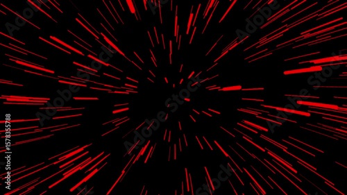 Seamless loopable 4K animation of red starlight streaks flying through space at warp speed.