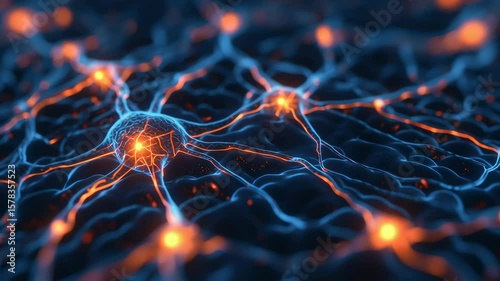 A vibrant digital illustration shows glowing neural connections and a central neuron in a network, symbolizing brain activity.