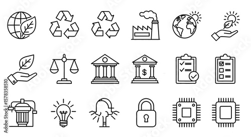 Environmental and technological icons. Set of line icons related to ecology, technology, and business.
